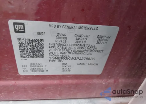 2023 Chevrolet Traverse Fwd Lt Cloth z USA, uszkodzony, nr VIN 1GNERGKW3PJ279526